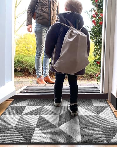 DEXI Front Door Mats for Entryway, Non Slip Washable Entry Doormat, Absorbent Resist Dirt Inside Floor Mat, Low-Profile Entrance Mat, 24"X36", Black
