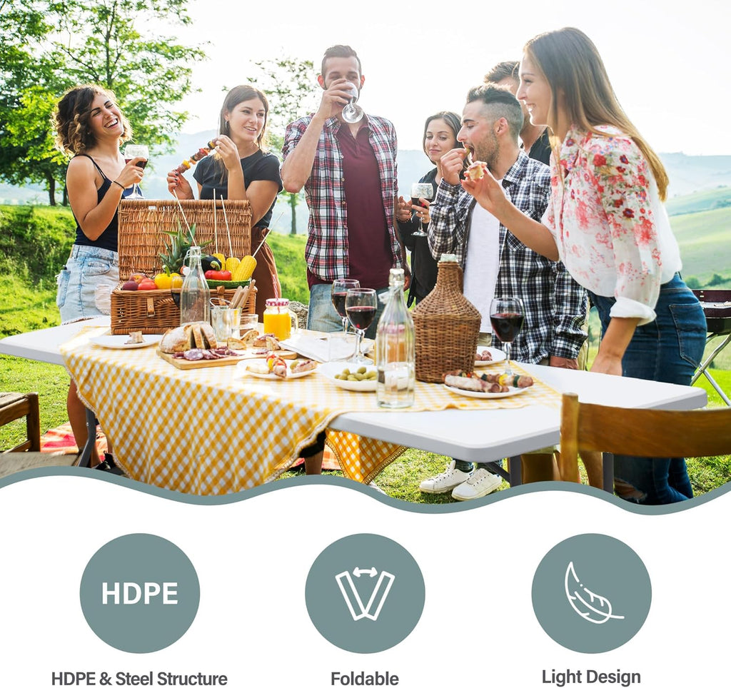 ZENY 8ft Portable Folding Table for Indoor Outdoor Picnic Party Dining, White V776