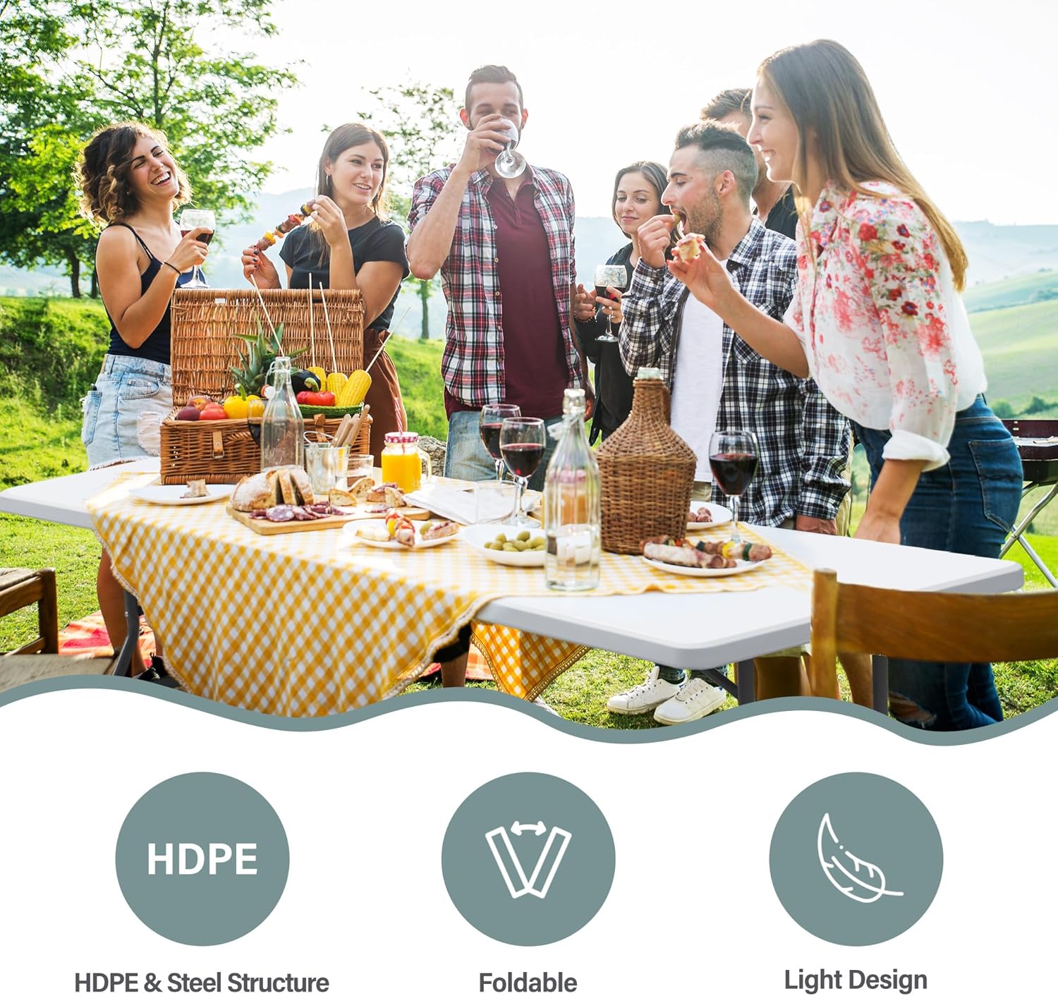 ZENY 8ft Portable Folding Table for Indoor Outdoor Picnic Party Dining, White V776