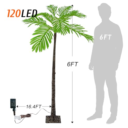Lighted 6FT Artificial Palm Tree with 120 LED Lights for Patio & Christmas Decor R3338