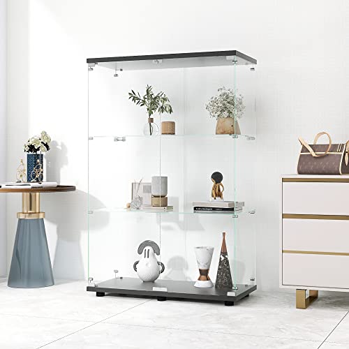 Glass Display Cabinet 3 Door Curio Cabinet Floor Standing Black U85305