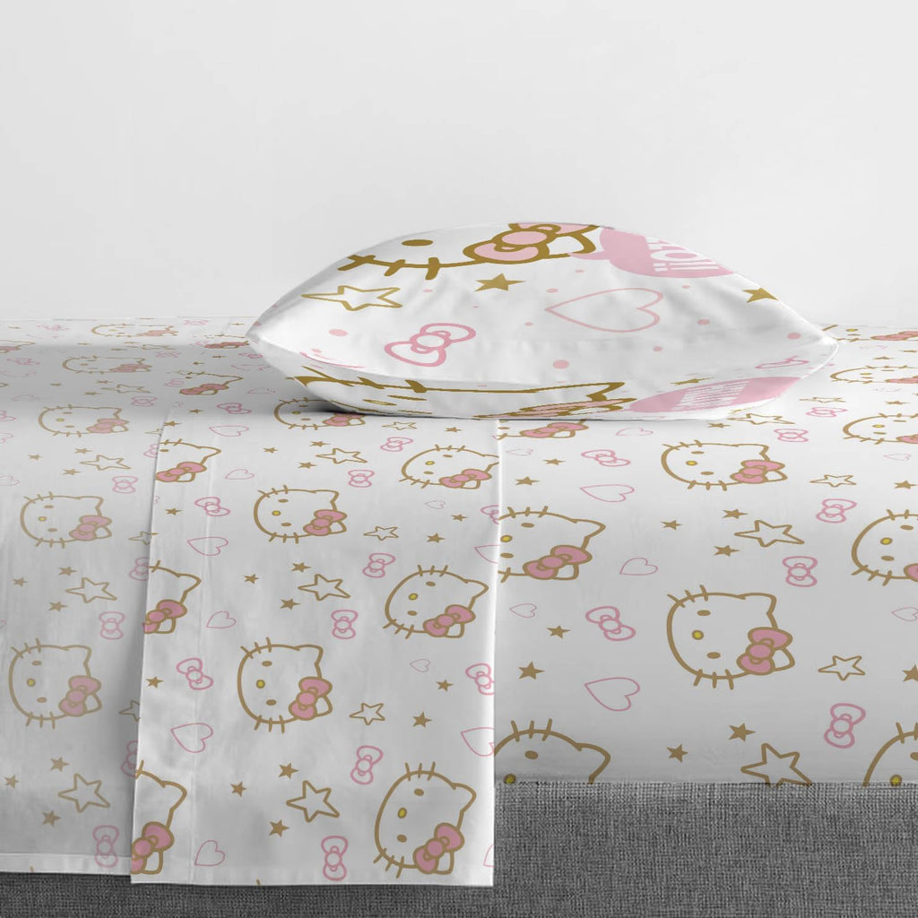 Hello Kitty Twin Size Sheet Set - 3 Piece Microfiber Bedding with Reversible Pillow Covers Y868097