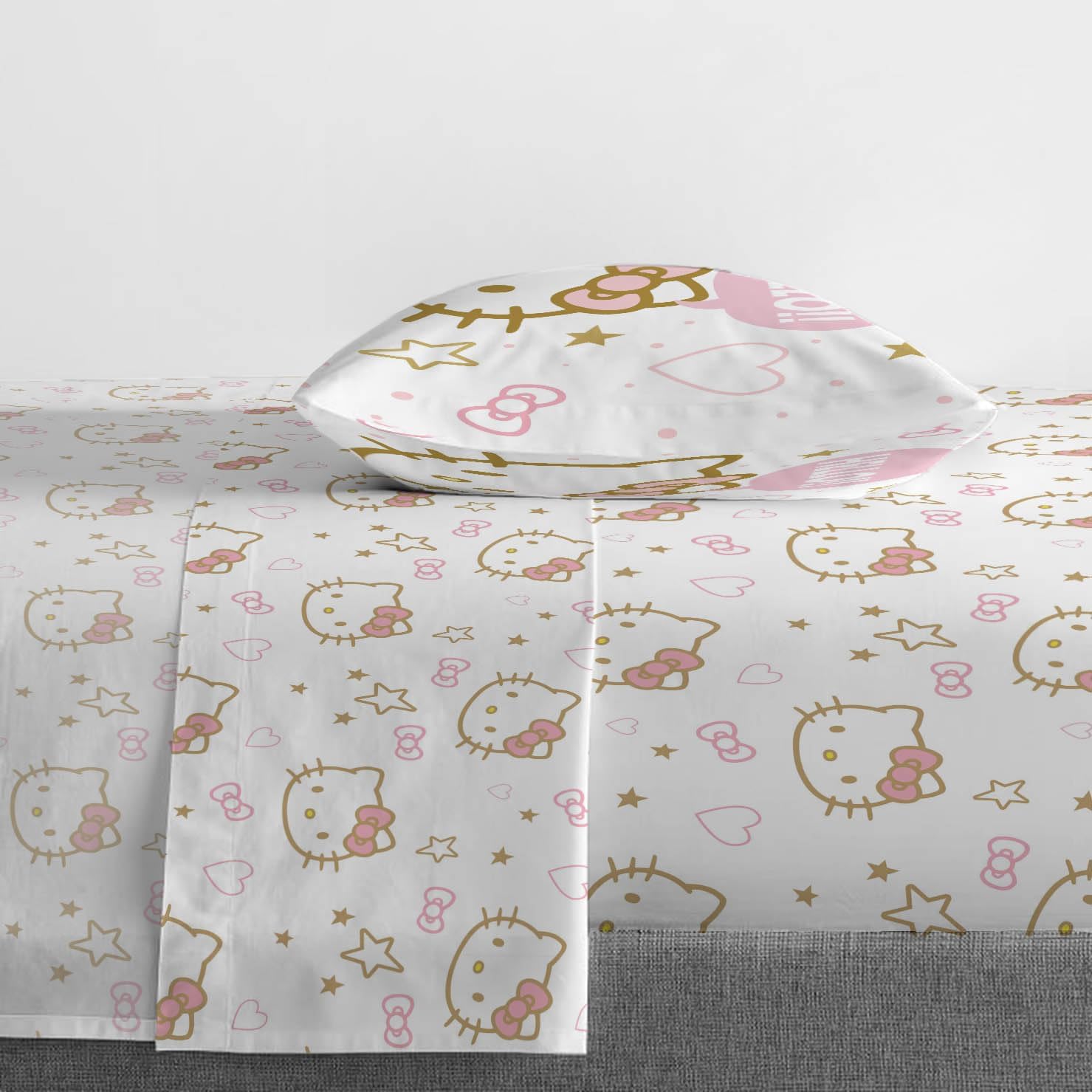 Hello Kitty Twin Size Sheet Set - 3 Piece Microfiber Bedding with Reversible Pillow Covers Y868097