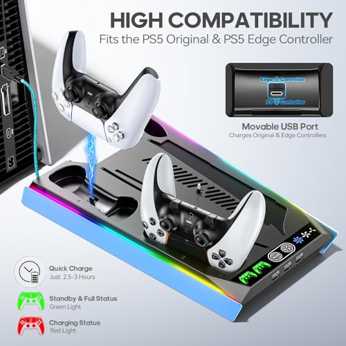 PS5 Stand with Cooling & Charging Station for Disc & Digital Console U78876