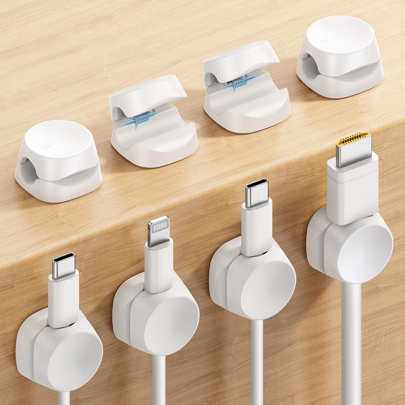 Desk Cord Holder, Adhesive Cute Round Cable Clip, Phone Charger Wire Organizer Keeper for Nightstand Car Office Accessory, White