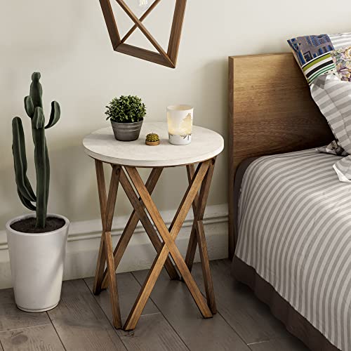 Pedestal Farmhouse End Table Set of 2, Distressed White, Round R325971