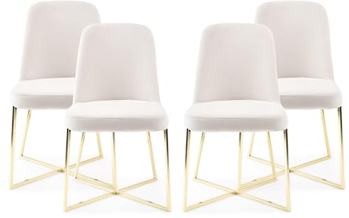 Well Woven Rachelle Velvet Accent Chairs Set of 2 Ivory with Gold Metal Legs J854358