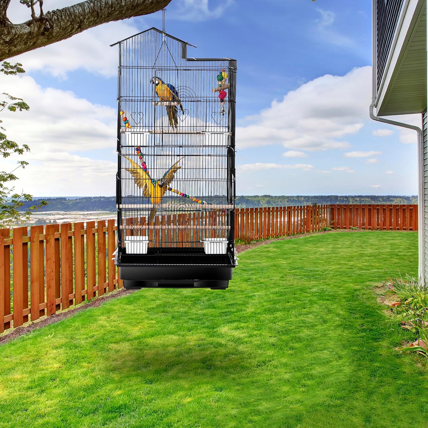 39'' Roof Top Parrot Bird Cage with Toys for Cockatiel Sun Conure H8929