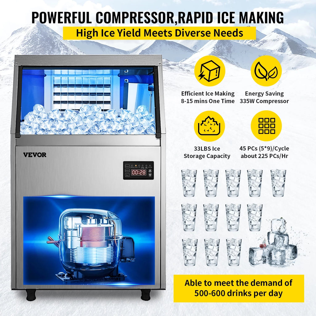 VEVORbrand Commercial Ice Maker 110-120lbs/24H with Drain Pump, Stainless Steel Y171263