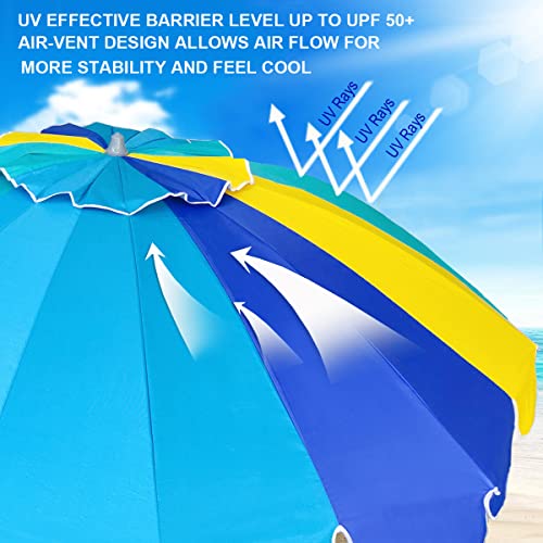 AMMSUN 7.5ft Heavy Duty Beach Umbrella with Sand Anchor & Tilt, UV50+ T584