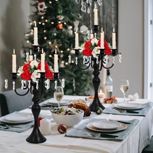 2Pcs 20" Crystal Candelabra Candle Holders for Wedding Centerpiece Decor (Black) O837
