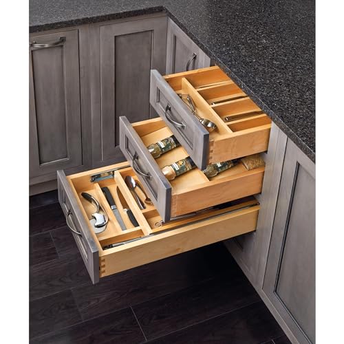Rev-A-Shelf Trim-to-Fit Silverware Drawer Organizer, Natural Maple Wood, 9 Compartment K465647