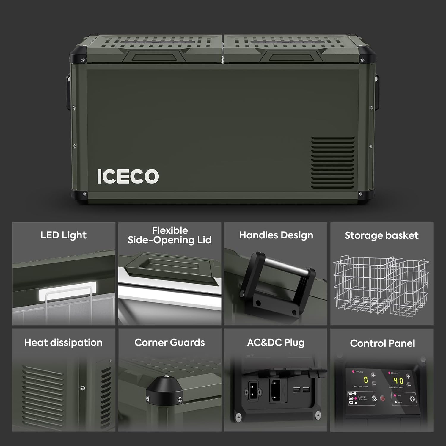 ICECO VL75ProD Portable Refrigerator, Dual Zone 12V Car Fridge Freezer V422021