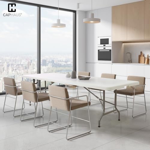 Fencer Wire 4 FT White Foldable Table, Portable Bi-Fold Utility Table with Handle F513