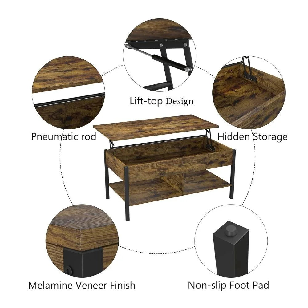 LivEditor Lift Top Coffee Table with Hidden Storage Brown P193636