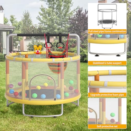 55" Kids Trampoline with Enclosure Net and Basketball Hoop M907892