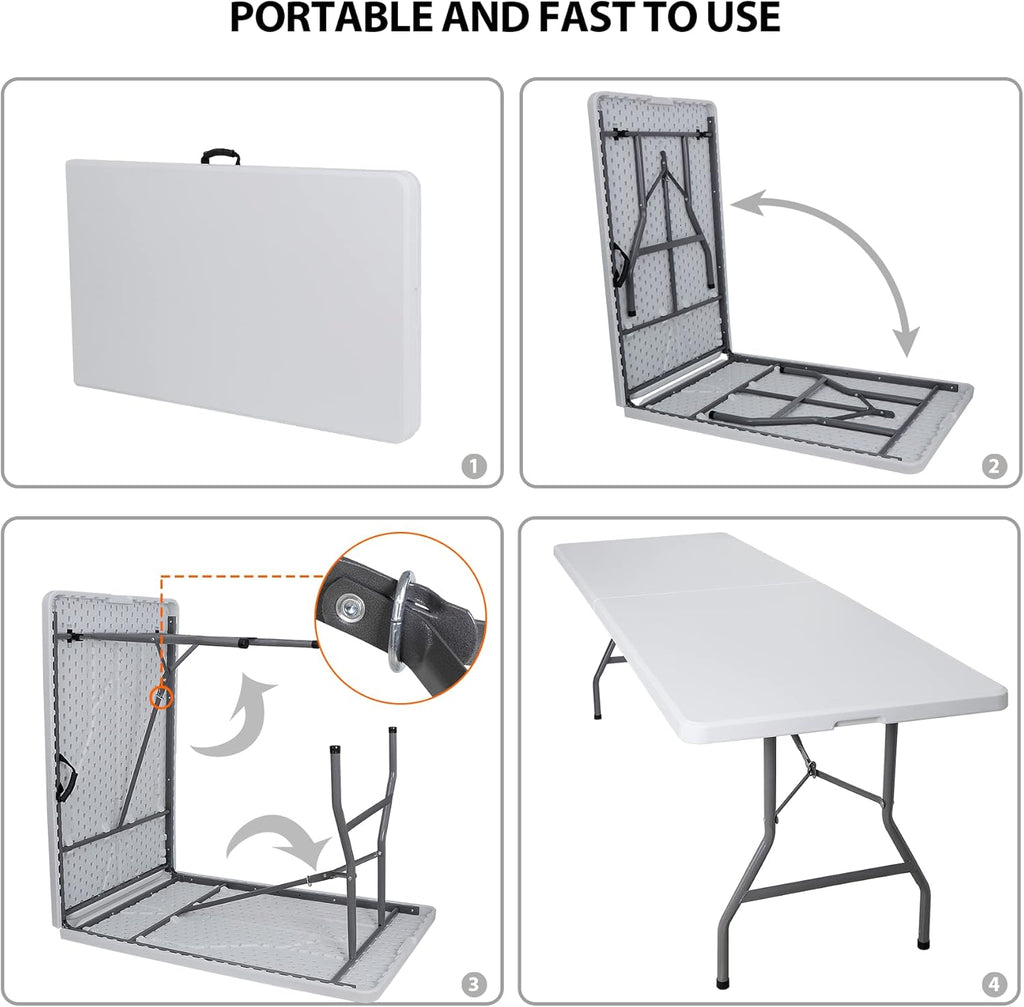 ZENY 8ft Portable Folding Table for Indoor Outdoor Picnic Party Dining, White V776