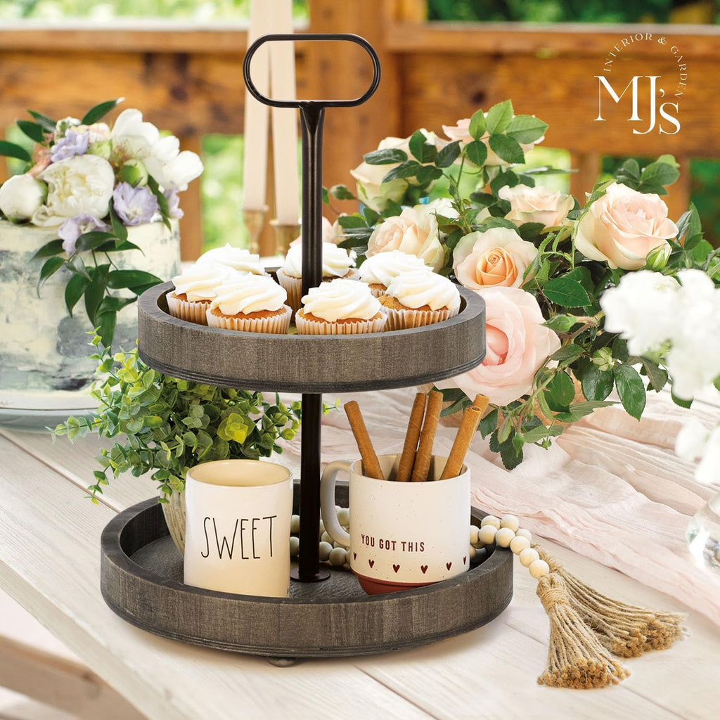 Farmhouse 2 Tier Wooden Tray Stand for Fruit & Cupcake Decor M518