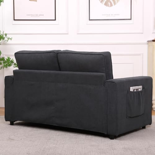 3 in 1 Upholstered Convertible Futon Sofa Bed with Side Pockets, Dark Grey Q88099