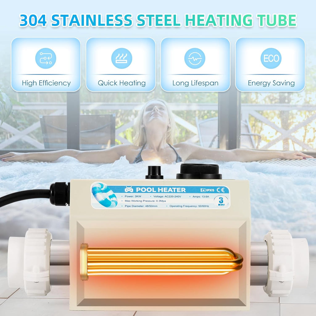 Mxmoonant 3KW 220V Electric Pool Heater with Thermostat S3463
