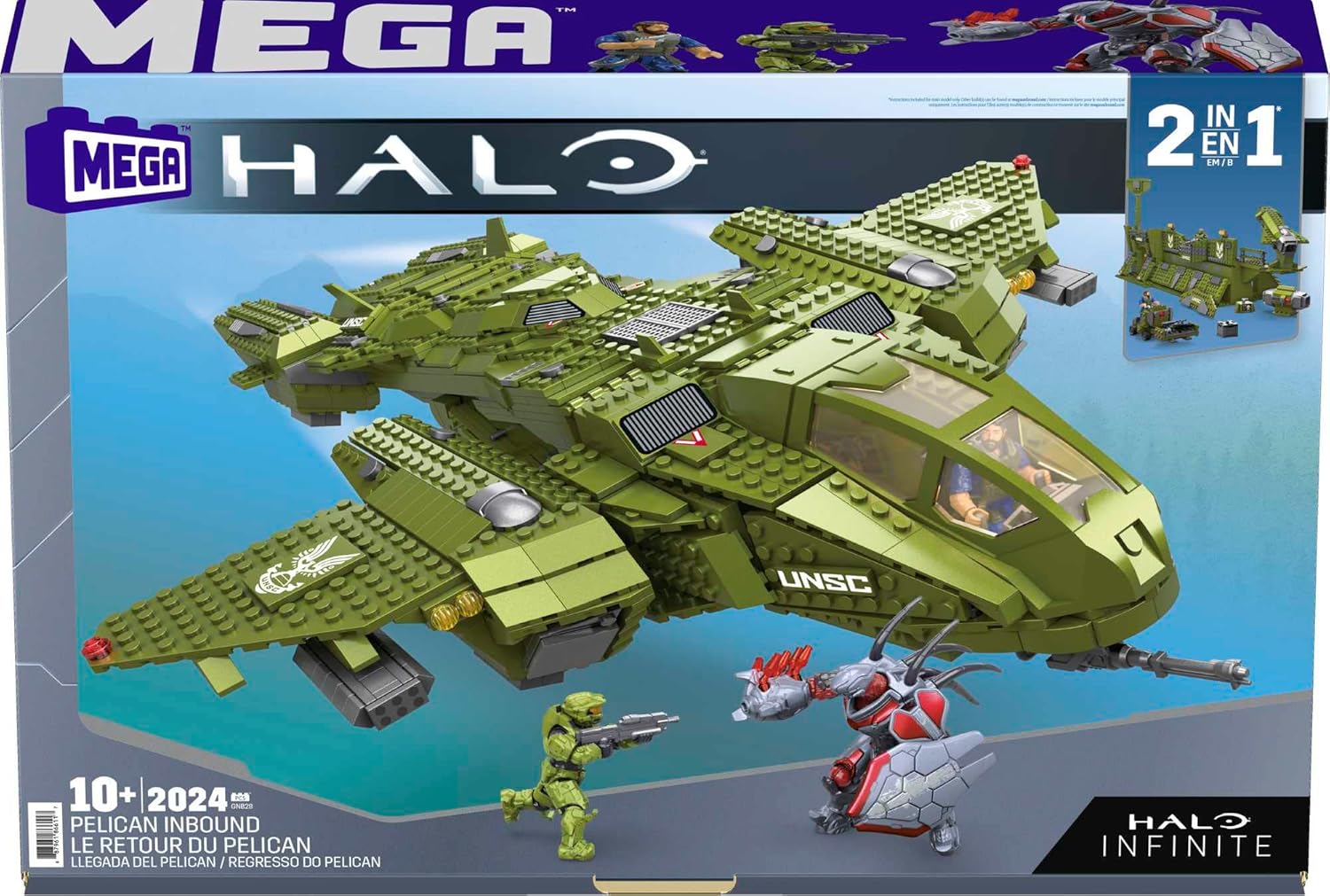 MEGA Halo Pelican Inbound Vehicle Building Set, 2024 Pieces, 3 Micro Figures H622