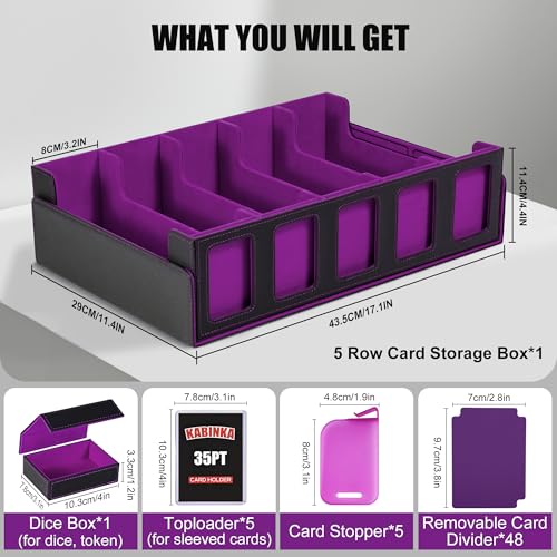 Trading Card Storage Box with Commander Display, 5-Row Deck Case, Black Purple B7043