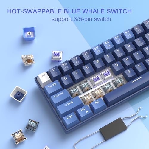 MageGee Portable 60% Mechanical Gaming Keyboard, Hot Swappable RGB, Compact 68 Keys Wired, Dark Blue Q4428