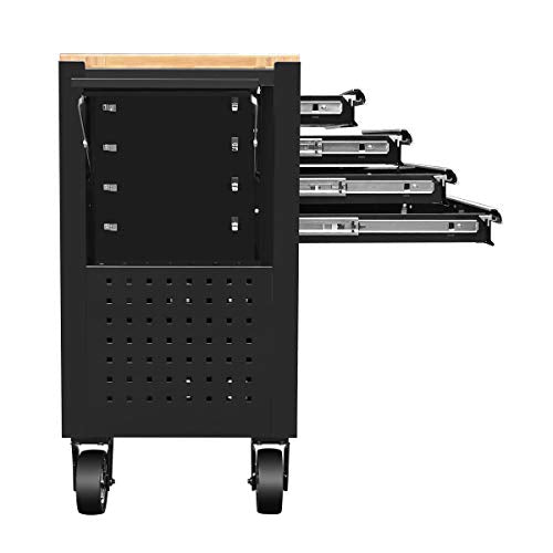 DNA MOTORING 30"W x 37"H x 18"D 4-Drawer Rolling Tool Cart with Locking Cabinet, Black J753366