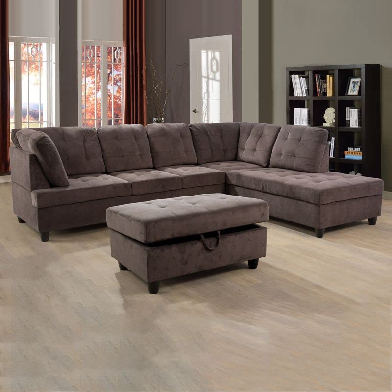 112''*84'' Sectional Couch, Corduroy Sectional Sofa Set, L Shaped Sofa Set for Living Room, Living Room furniture Set Apply to Home, (Sectional Sofa+Ottoman) Brown