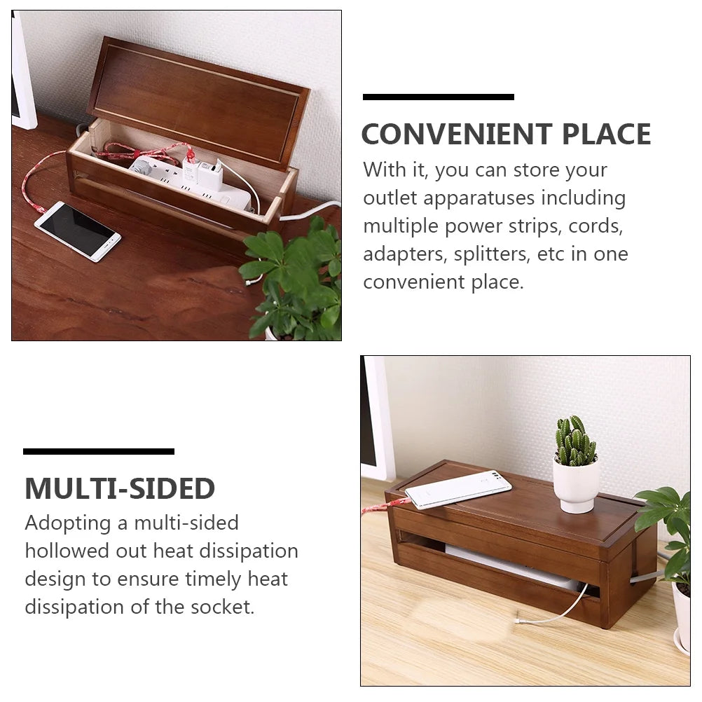 Solid Wood Wiring Box Socket Organizer for Electronics and Cables O627663