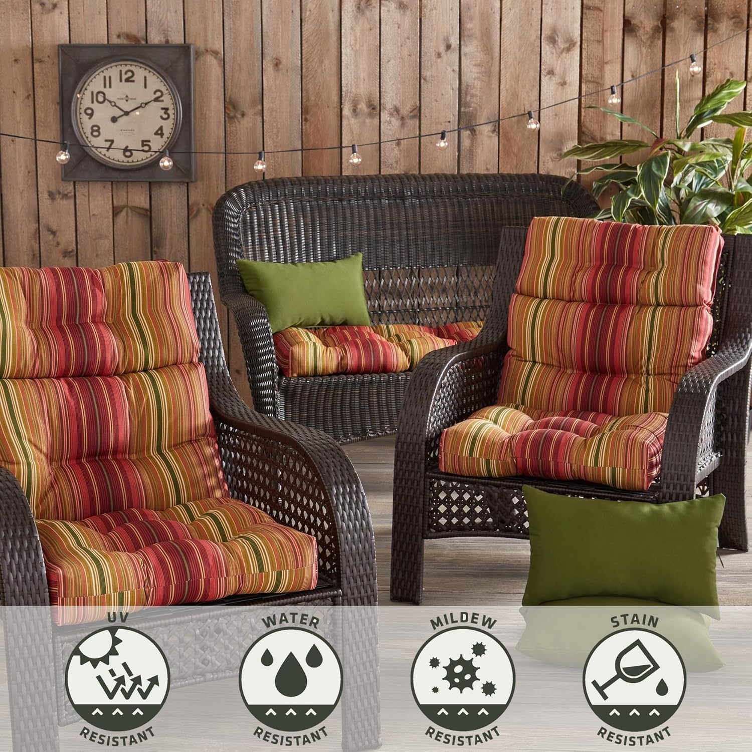 Greendale Home Fashions Outdoor High Back Chair Cushion, Cinnamon Stripe D98821