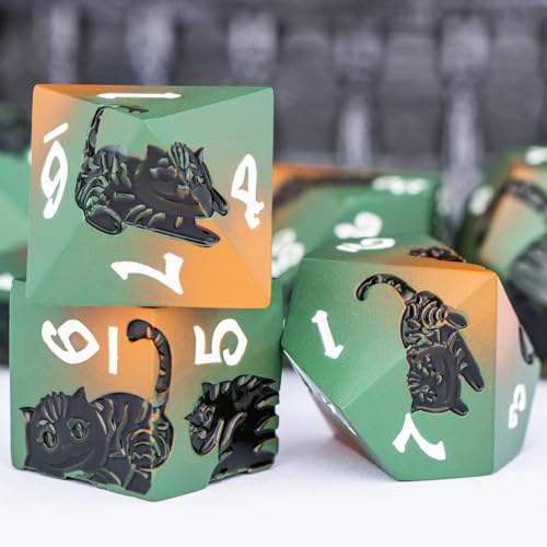 Metal DND Cat Dice 7PCS Polyhedral RPG Dice Set with Gift Case B373640