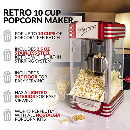 Nostalgia Popcorn Maker 2.5 Oz Kettle, Retro Machine with Interior Light, White and Red A4553