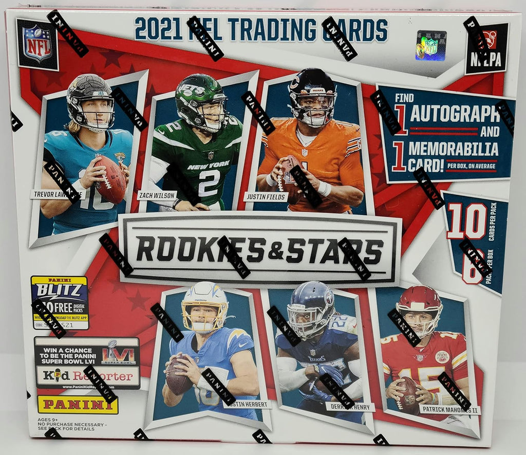 2021 Panini Rookies & Stars Football Trading Cards Mega Box (1 autograph & 1 memorabilia card per box)