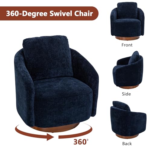 Ivory Chenille Swivel Barrel Chair with Wood Base G693952