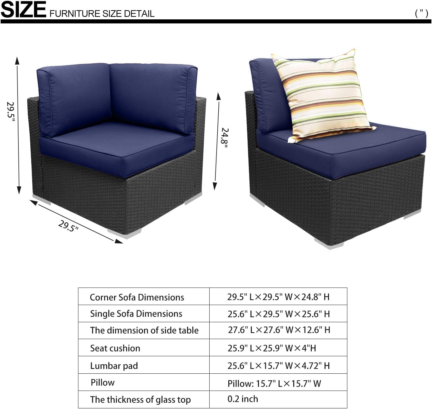 Wicker Patio Furniture Set 5 Piece Outdoor Sectional Rattan Sofa with Cushions and Glass Table L512475