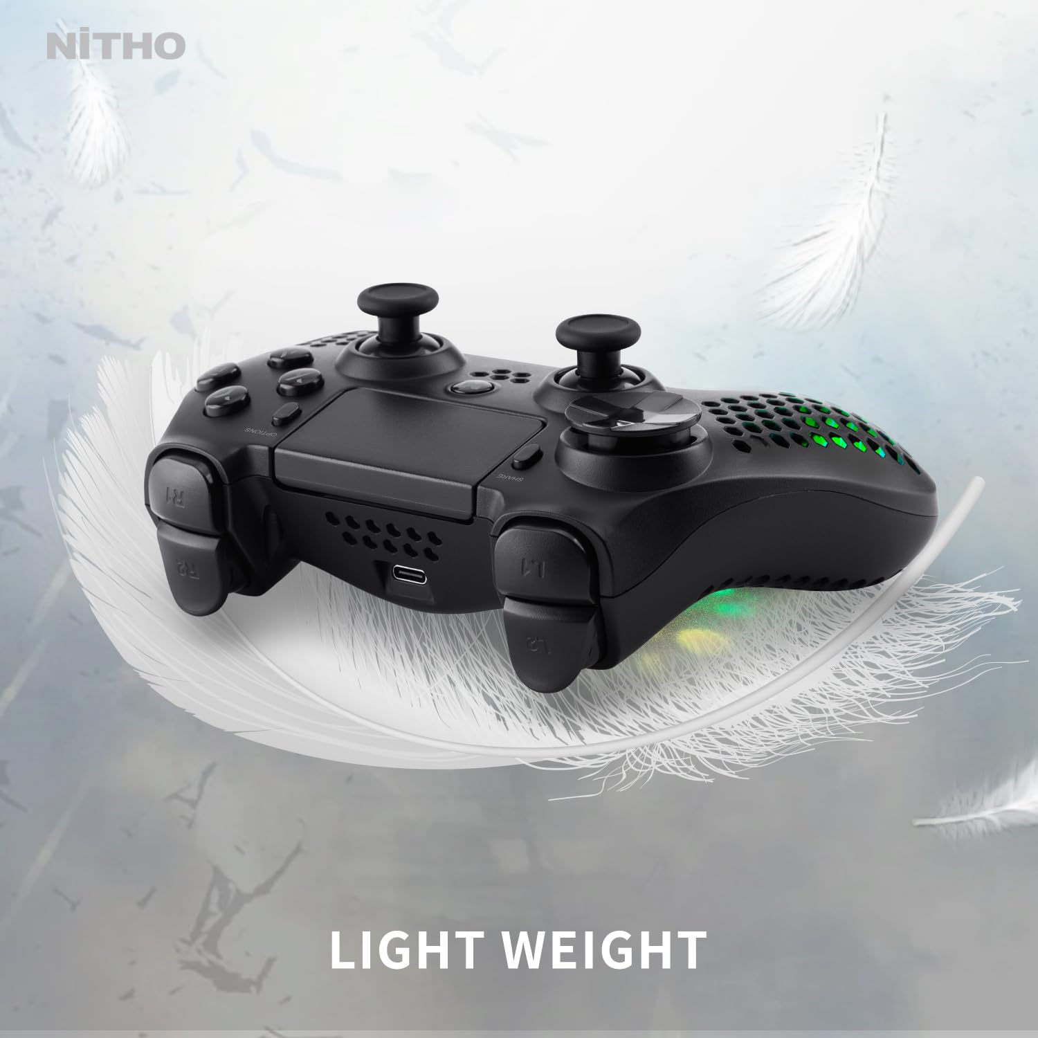 Nitho RGB Wireless Controller for PS4/PS5/PC/Android/iOS, Hexagonal Design Joystick with Vibration R4021