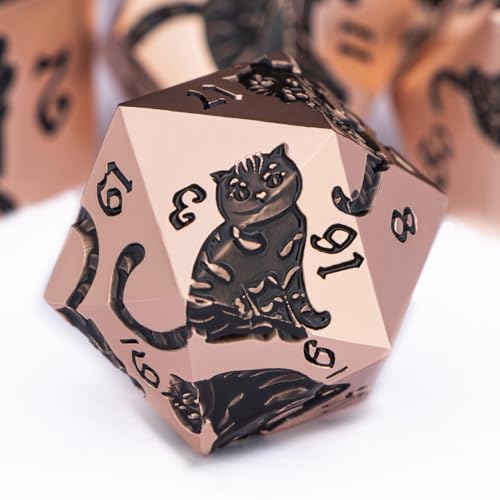 Metal DND Cat Dice 7PCS Polyhedral RPG Dice Set with Gift Case B373640