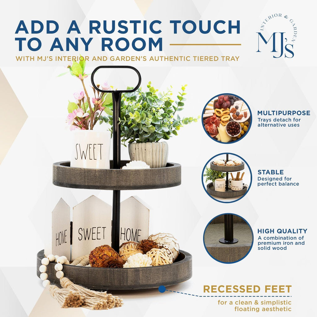 Farmhouse 2 Tier Wooden Tray Stand for Fruit & Cupcake Decor M518