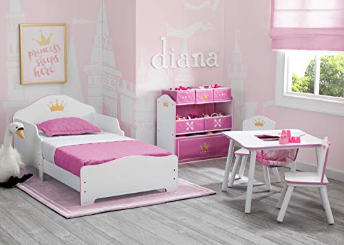 Delta Children Princess Crown Kids Wood Table and Chair Set with Storage, White/Pink K3028