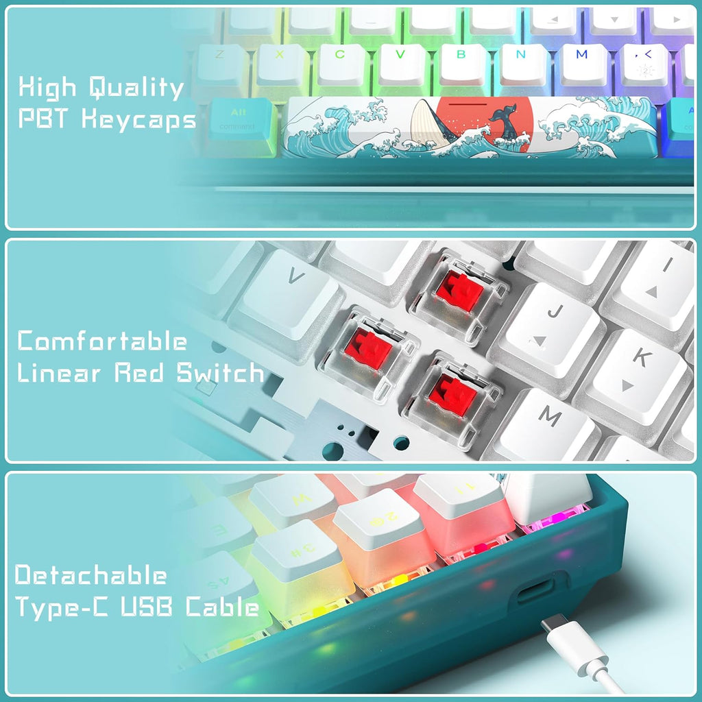 Womier WK61 60% RGB Wired Gaming Keyboard, Hot-Swappable, Red Switch S434778