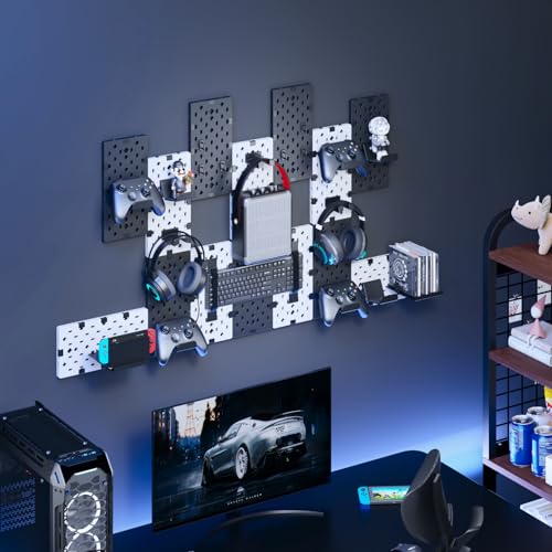 PEGZONE Controller and Headphone Holder Wall Mount, Modular Gaming Pegboard with Accessories, Black & Red R81990
