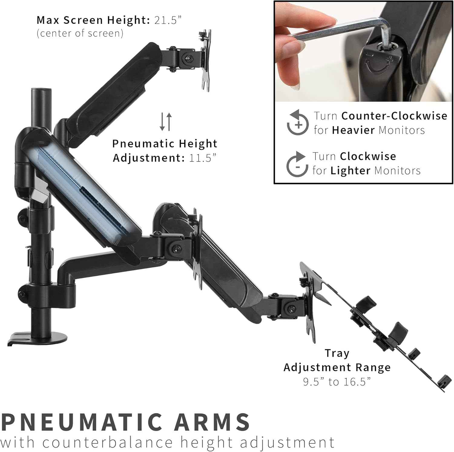 VIVO Dual Monitor Pneumatic Arm Mount for 17-32 inch Screens and Laptops, Black W83537