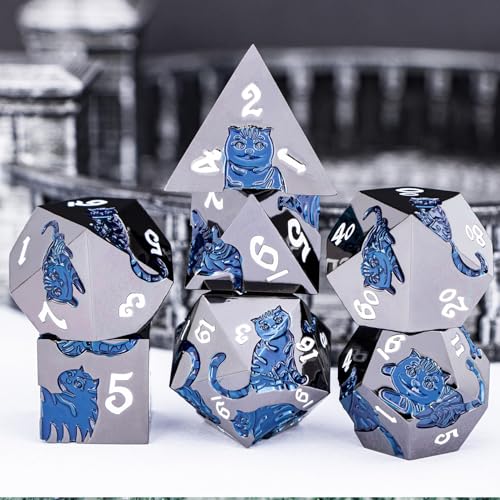 Metal DND Cat Dice 7PCS Polyhedral RPG Dice Set with Gift Case B373640