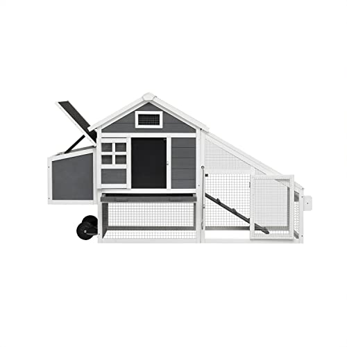 Chicken Coop with Run & Wheels, Outdoor Two-Tier Large Hutch for 6-8 Chickens L709810