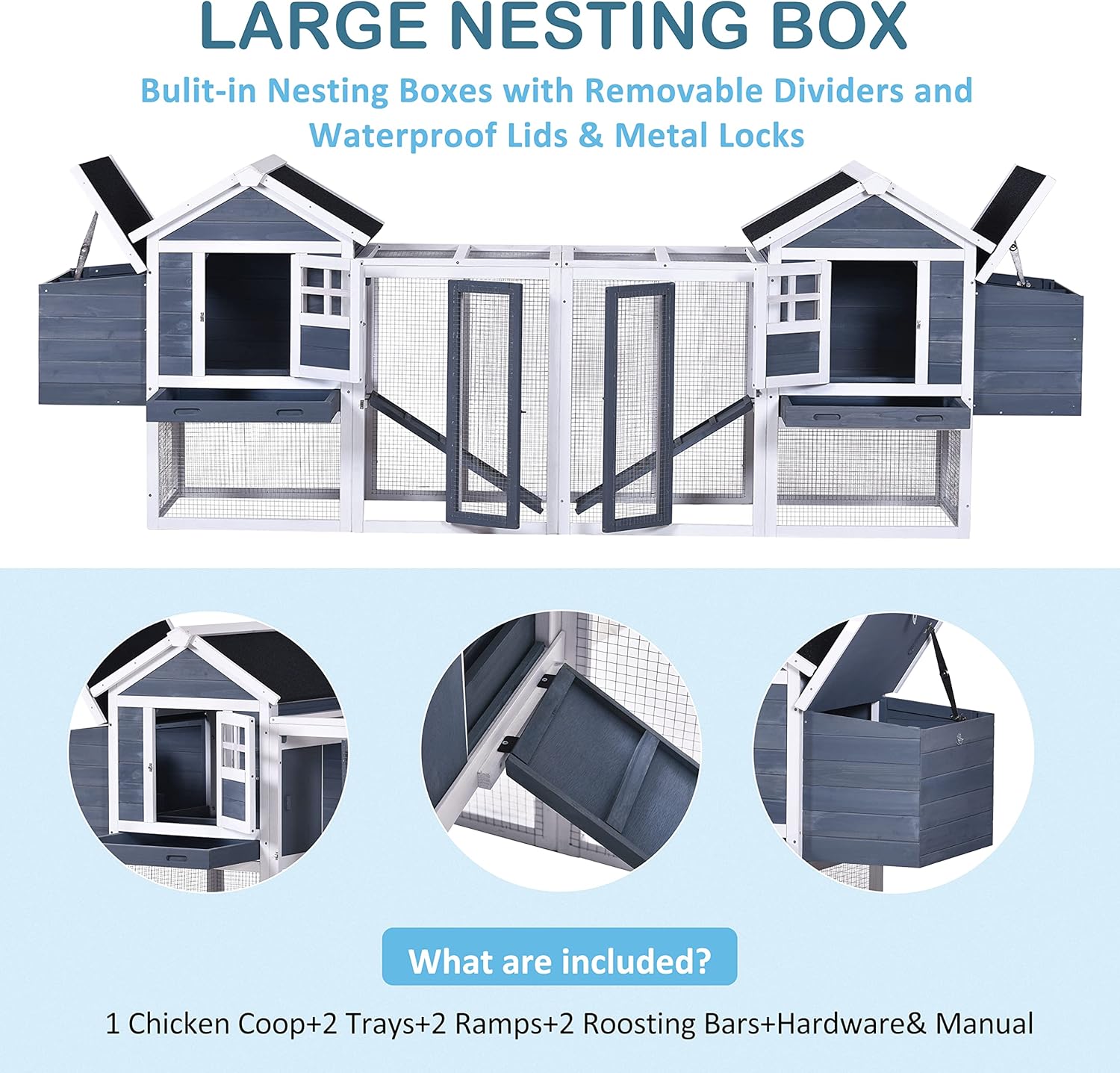 123.6" Wooden Chicken Coop with Nesting Boxes and Run Area G40777