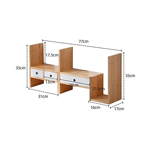 Bamboo Desktop Bookshelf with Drawer, Expandable Desk Organizer, 77x35cm F297155