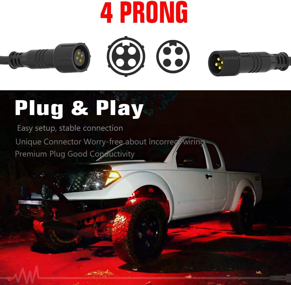 MICTUNING 10FT 4 Pin RGB Rock Light Extension Cable (2 Pack) O630135