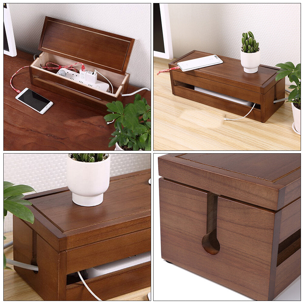 Solid Wood Wiring Box Socket Organizer for Electronics and Cables O627663