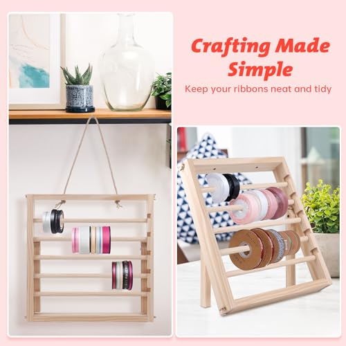 2PCS Wooden Ribbon Storage Racks for Gift Wrapping and Crafts Q5812